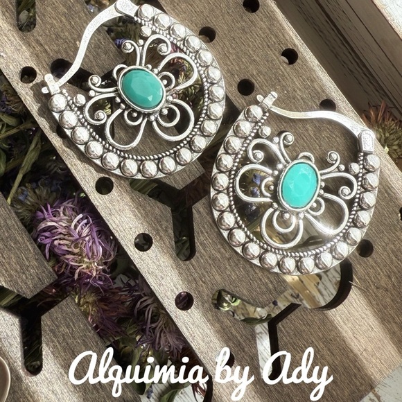 Alquimia Blue and Silver Dangle Earrings with Ornate Design - Picture 1 of 1